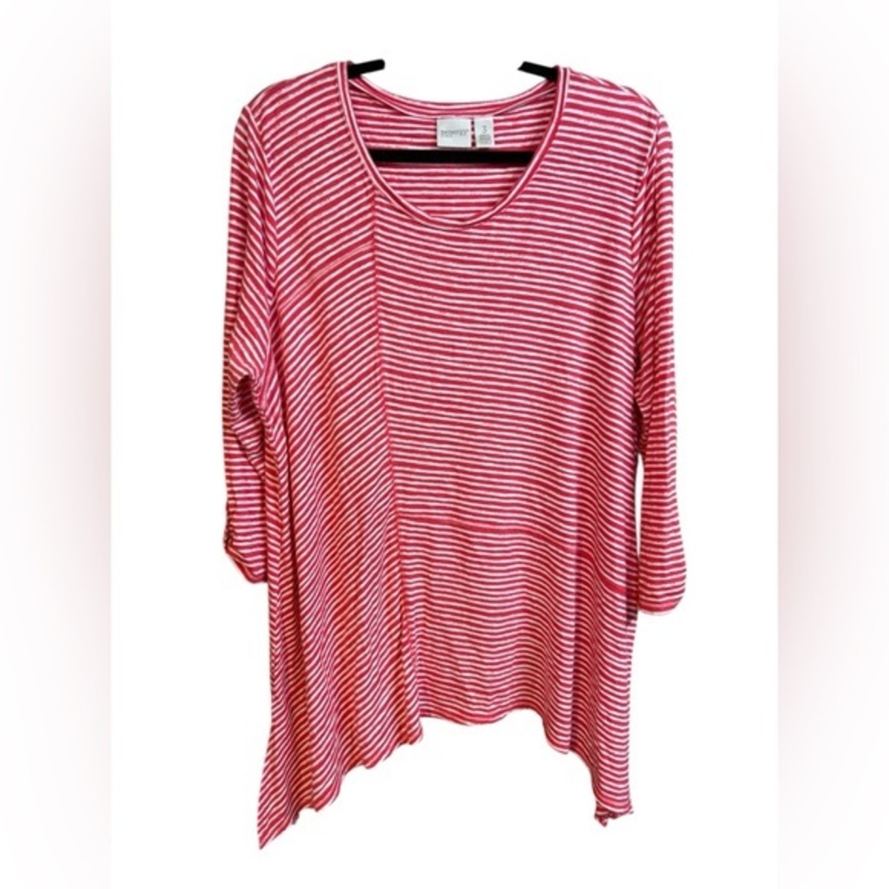 Zenergy by Chicos Red And White Striped Tunic Top